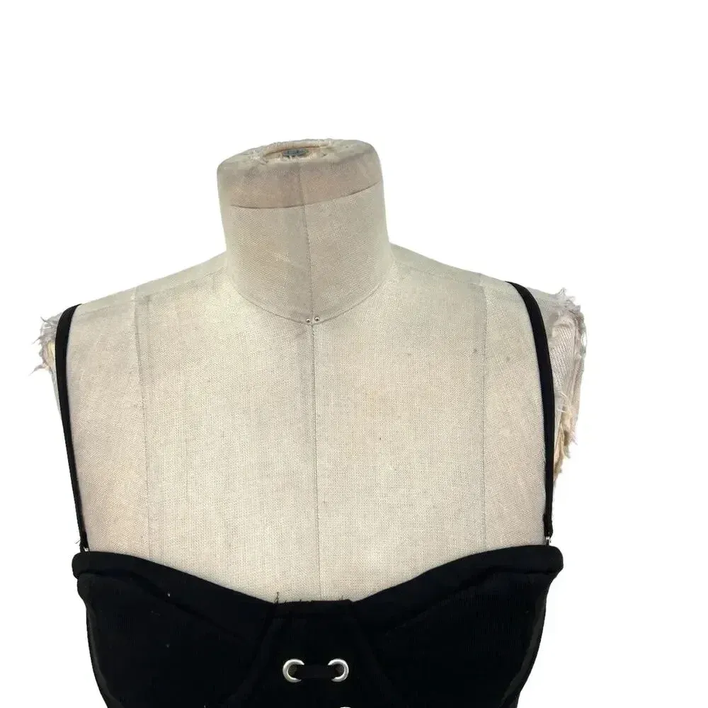 Zara Corset Tank‎ Top Bralette Lace Up Sweetheart Shirred Black Size Medium - Image 3