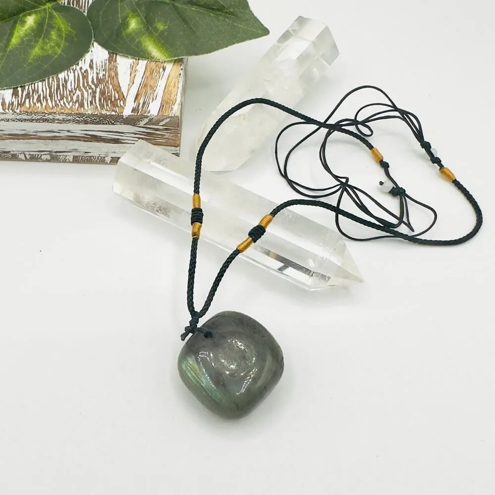 Natural Labradorite Healing Stone Cord Necklace Unisex - Image 3