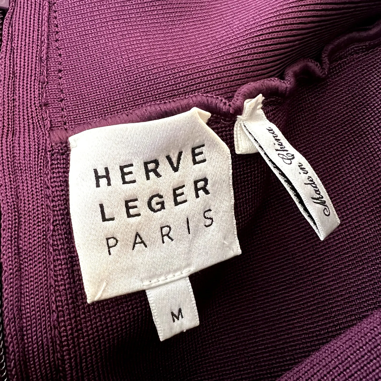 Herve Leger Purple Long Sleeve Off Shoulder Bandage Gown Dress Size M - Image 6