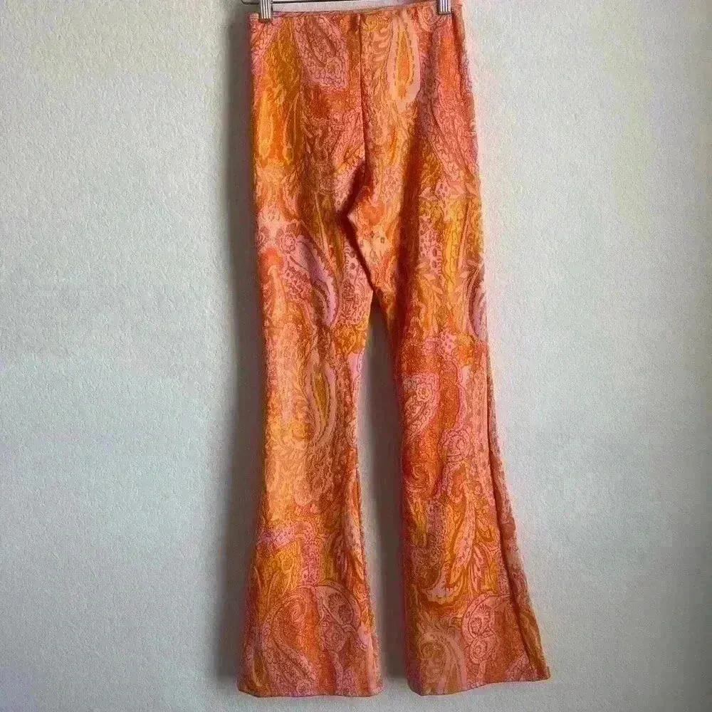 Zara Orange Pink Paisley Retro‎ Hippie Flare Elastic Waist Pants Size S-NWT - Image 3