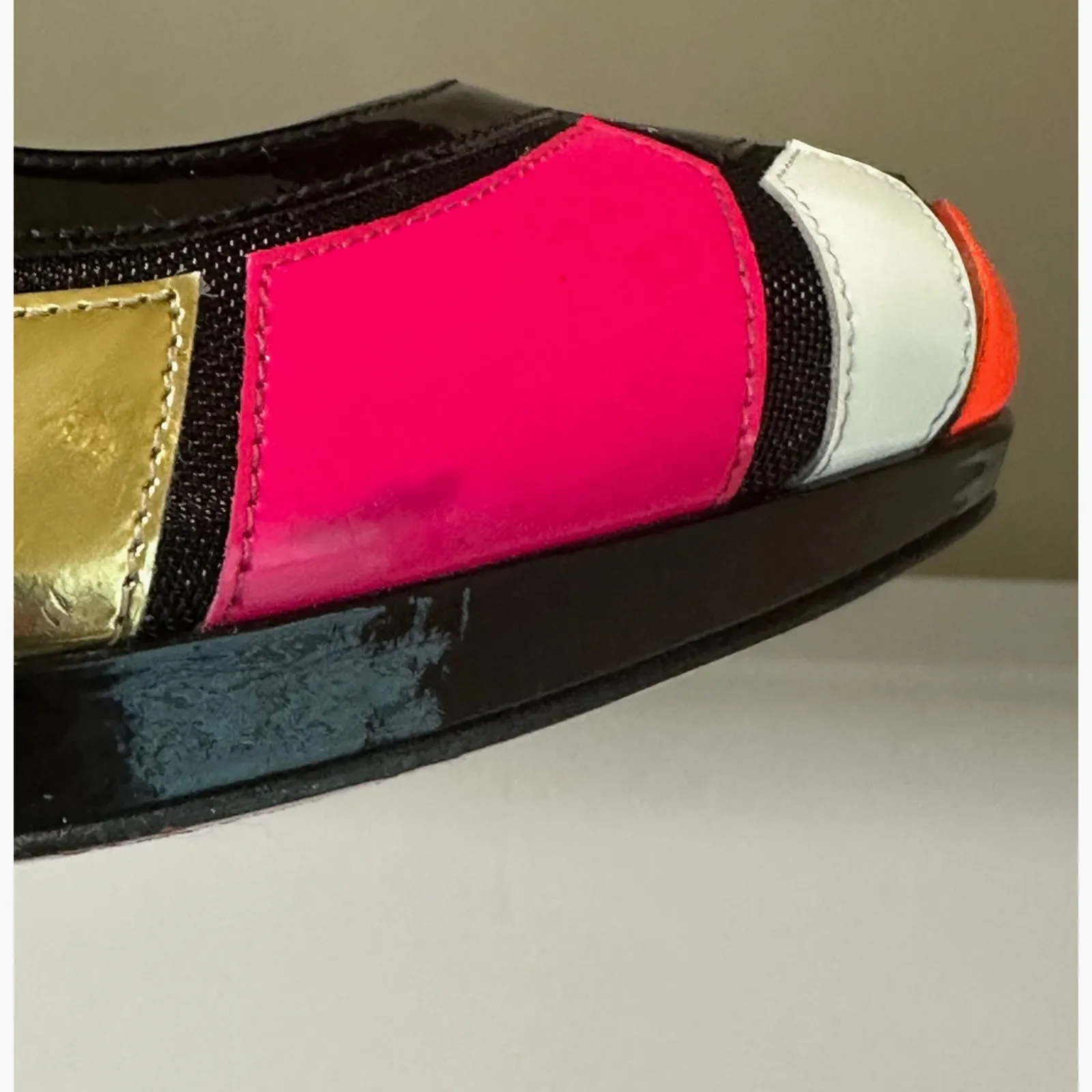 Christian Louboutin Astrogirl Patent Colorblock Heels Black Pink Gold 38 - Image 11