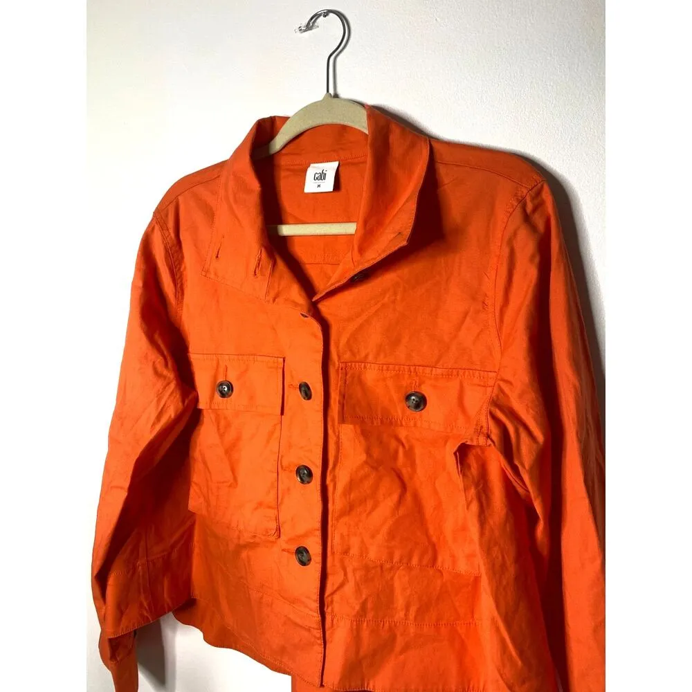 Cabi Tiger Lily Orange Cropped Cotton Swing Resort Button Up Jacket Vibrant M Size M - Image 9