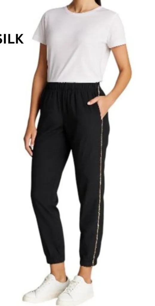 Twelfth Street by Cynthia Vincent silk jogger pants with animal print side L Black Size L - Image 1
