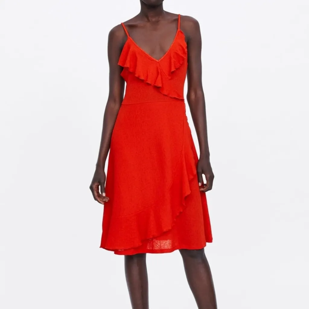 NWT ZARA Ruffle Mini Dress Stretch Red Bloggers Fav - Image 2