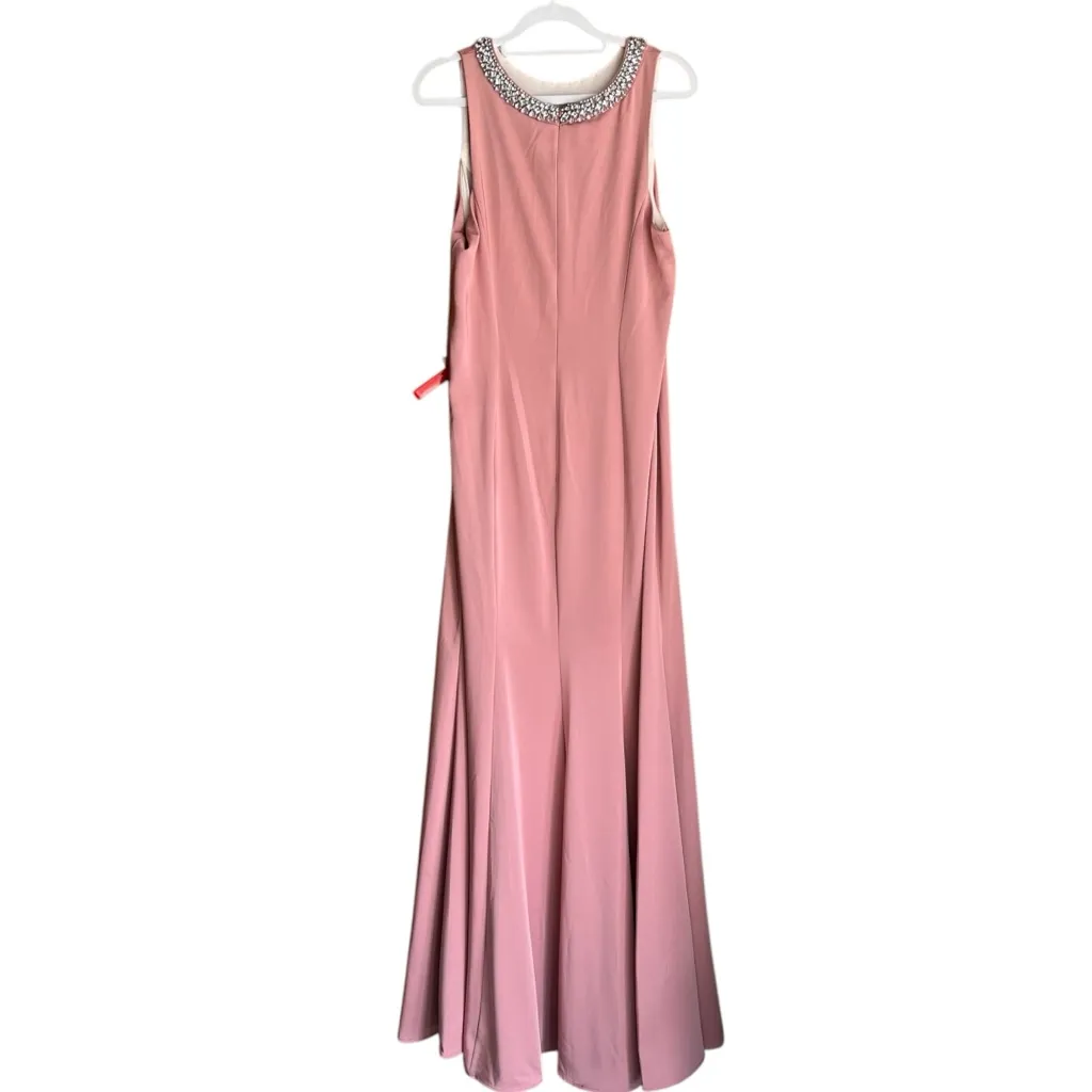 NWT Ieena for Mac Duggal Rose Pink Embellished Neck Trumpet Gown Size 10 #49093 - Image 5