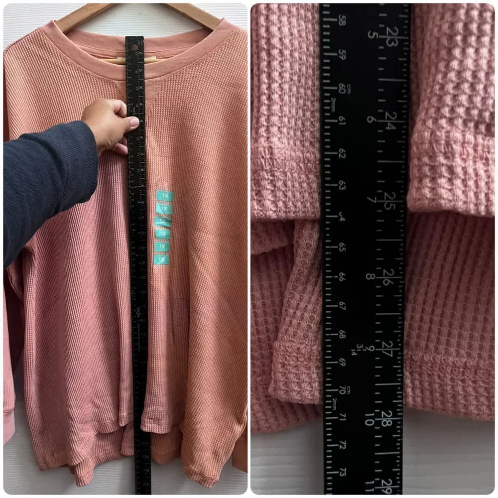 Seven7 New Peach Waffle Long Sleeve Crew Neck Top Plus Size 1X - Image 4