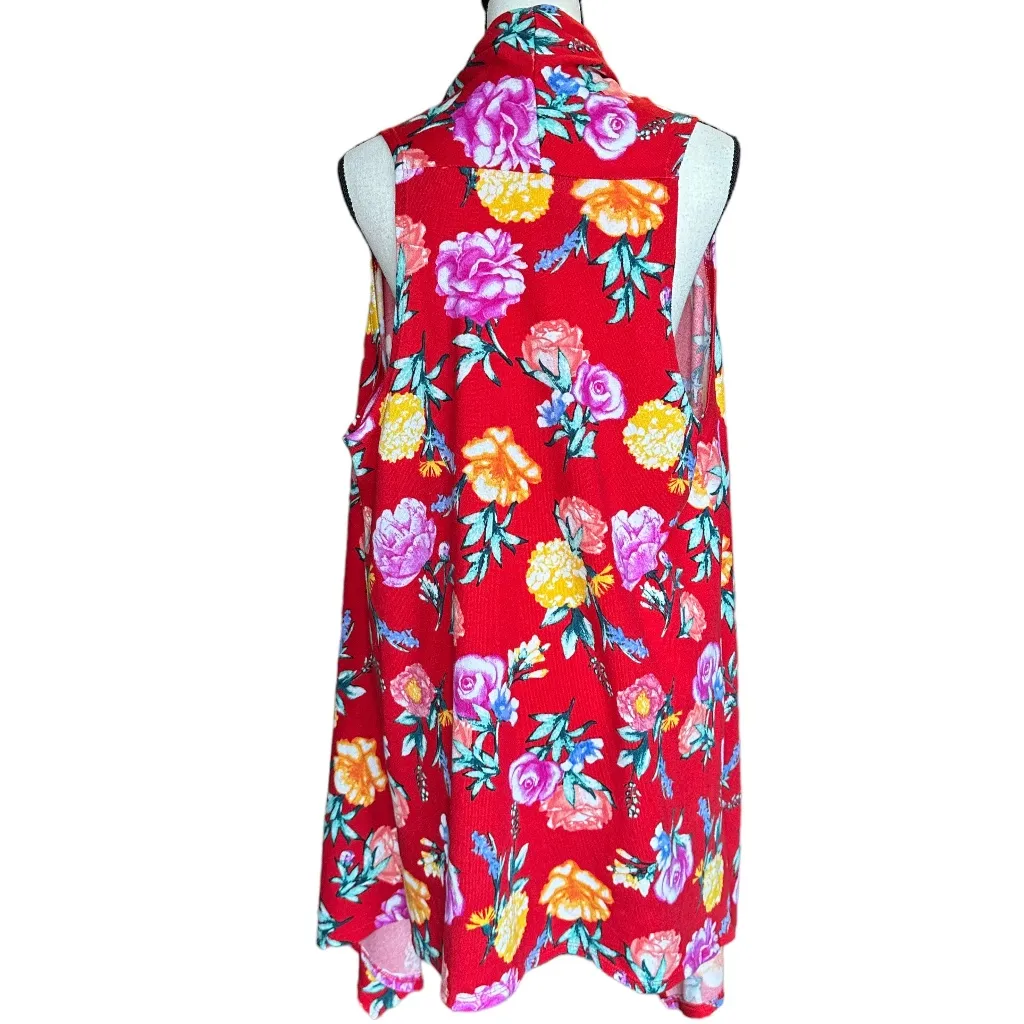 Crepas Red Floral Sleeveless Cardigan‎ Sz 3XL - Image 4