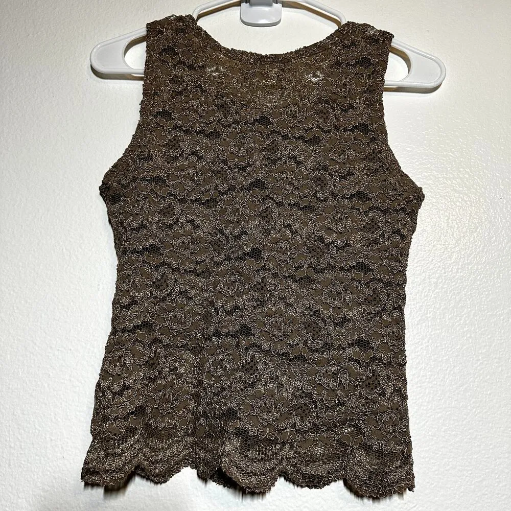 Vintage Victoria's Secret Lace Tank Gold Label Tank Y2K 90s Scalloped Brown M - Image 4