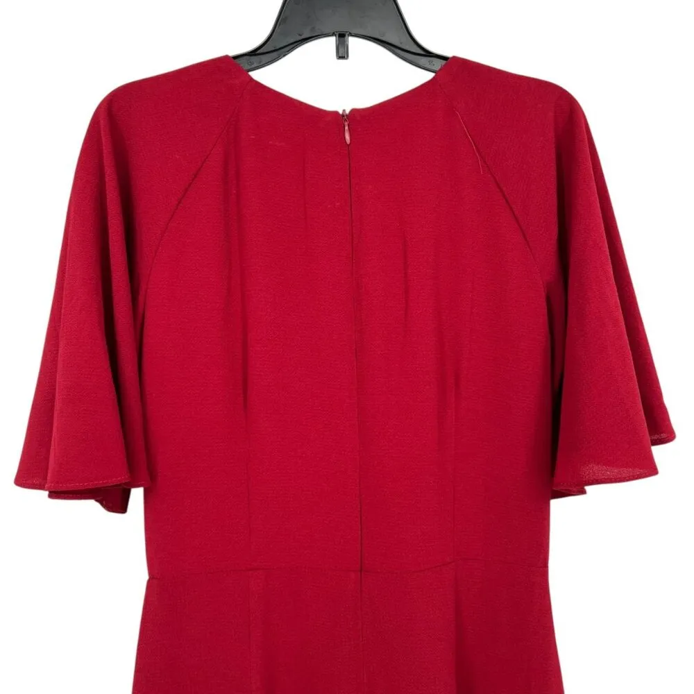 Maggy London Flutter Sleeve V-Neck Sheath Midi Dress Red Size 2 NWOT - Image 5
