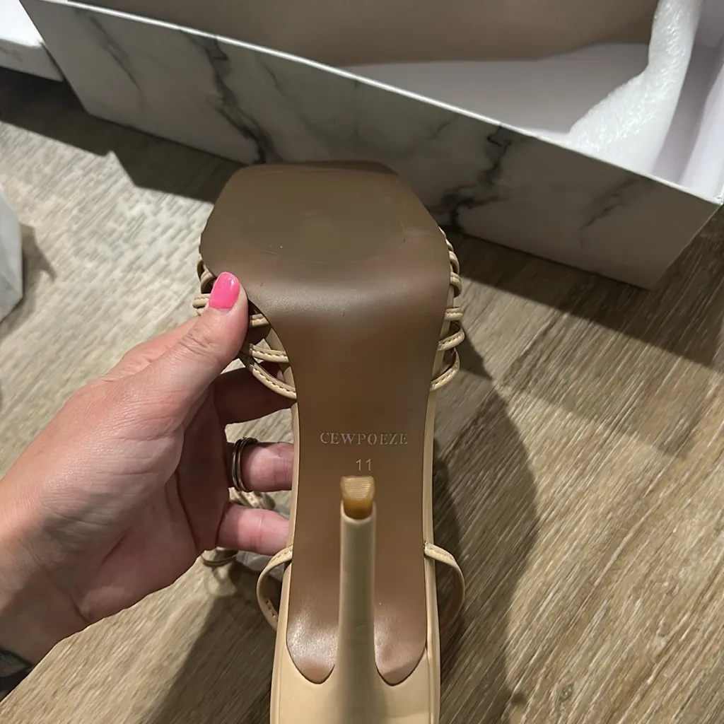 Elegant Tan Strappy Heels size 11 - Image 4