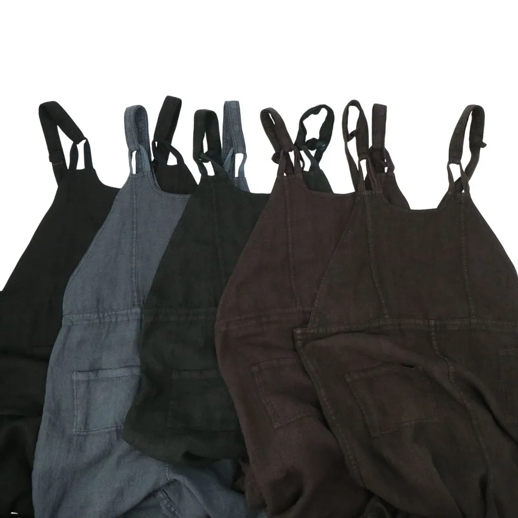 New Cynthia Ashby Linen Dark Brown Black Wide Leg Overalls Small - Image 10