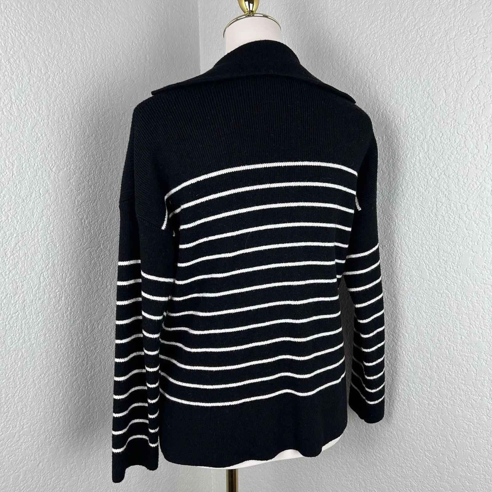 Philosophy Women's Split Neck Collar Striped Sweater Black Size M - Image 3