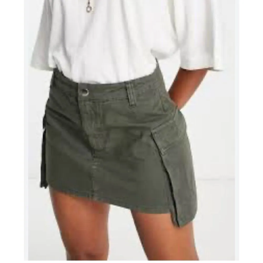ASOS DESIGN bellow pocket mini skirt in khaki - Image 4