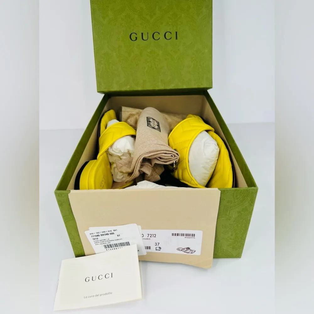 Gucci Marmont Double G Chevron GG Logo Yellow Thong Flat Sandals Size EU 37 - Image 2