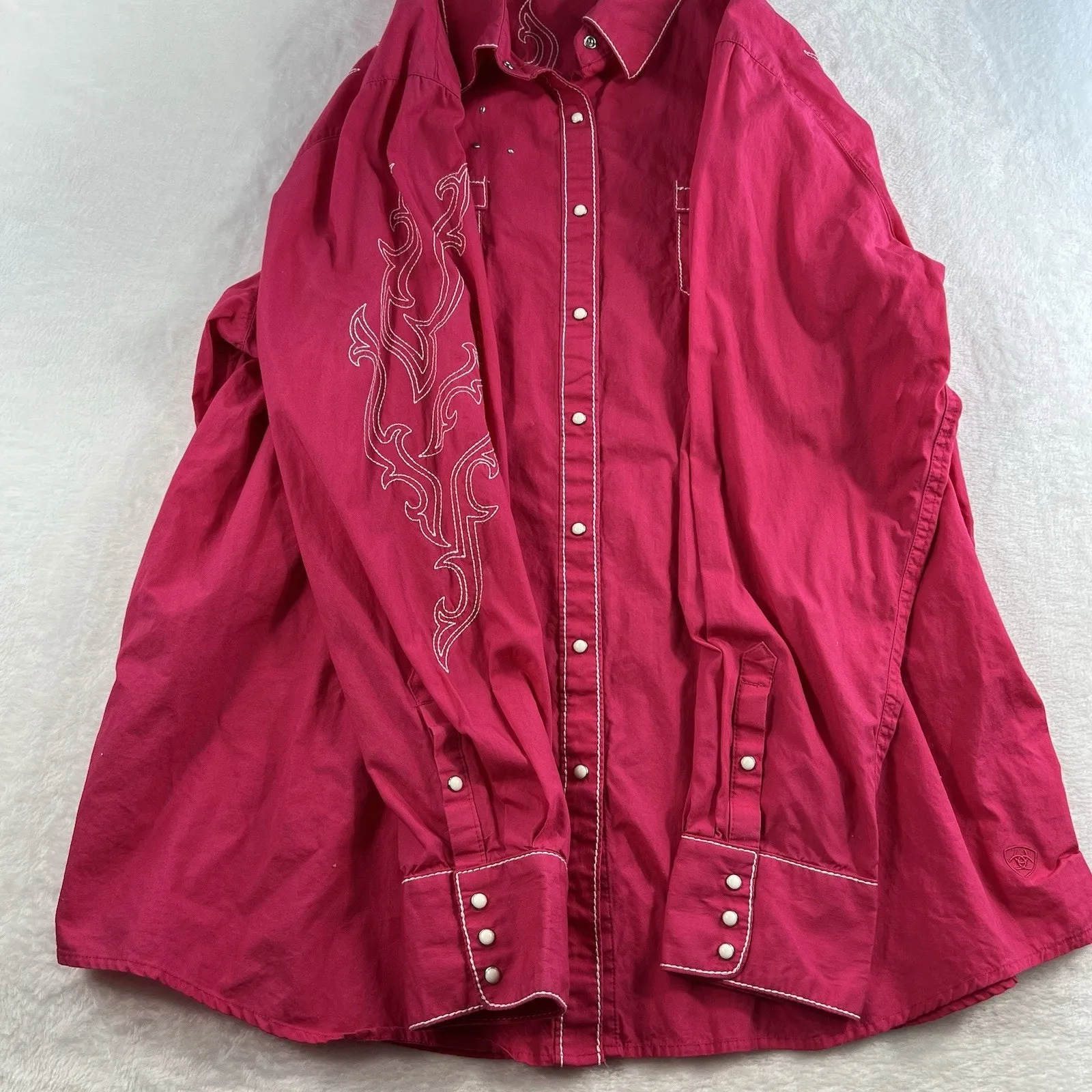 Ariat XXL Shirt Cowgirl Pearl Snap Silver Studded Embroidered Rodeo Western Pink - Image 4