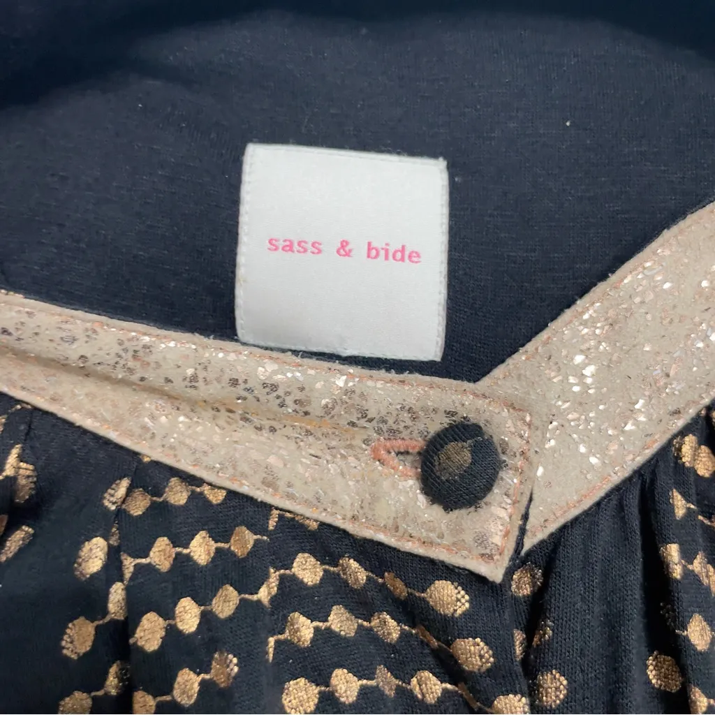 Sass & Bide Copper Metallic Dot Print Geometric Glitter Collar Blouse Size 2 Gold - Image 7