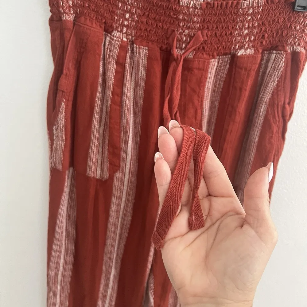 Sincerely Jules Linen Pants MEDIUM Striped Roll Tab Hem Cuffed Boho Smoked Orange - Image 6