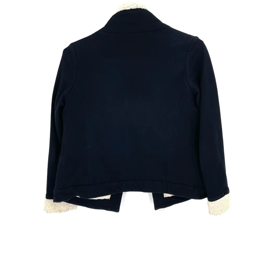 Soft Surroundings Black Faux Fur Sherpa Cuff Collar Open Front Moto Jacket - Image 2