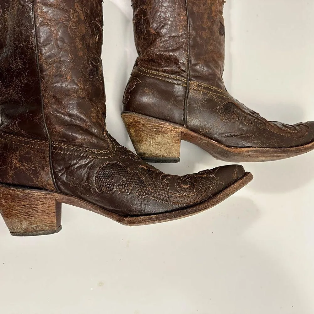 CORRAL Women's Vintage Lizard Inlay Snip Toe Cowgirl Boots C2109 Size 9.5 - Image 10