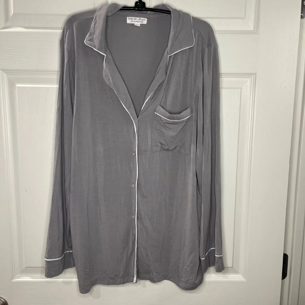 Barefoot Dreams Luxe Milk Jersey Piped Pajama Top Women's Size Large Gray Modal - Image 2