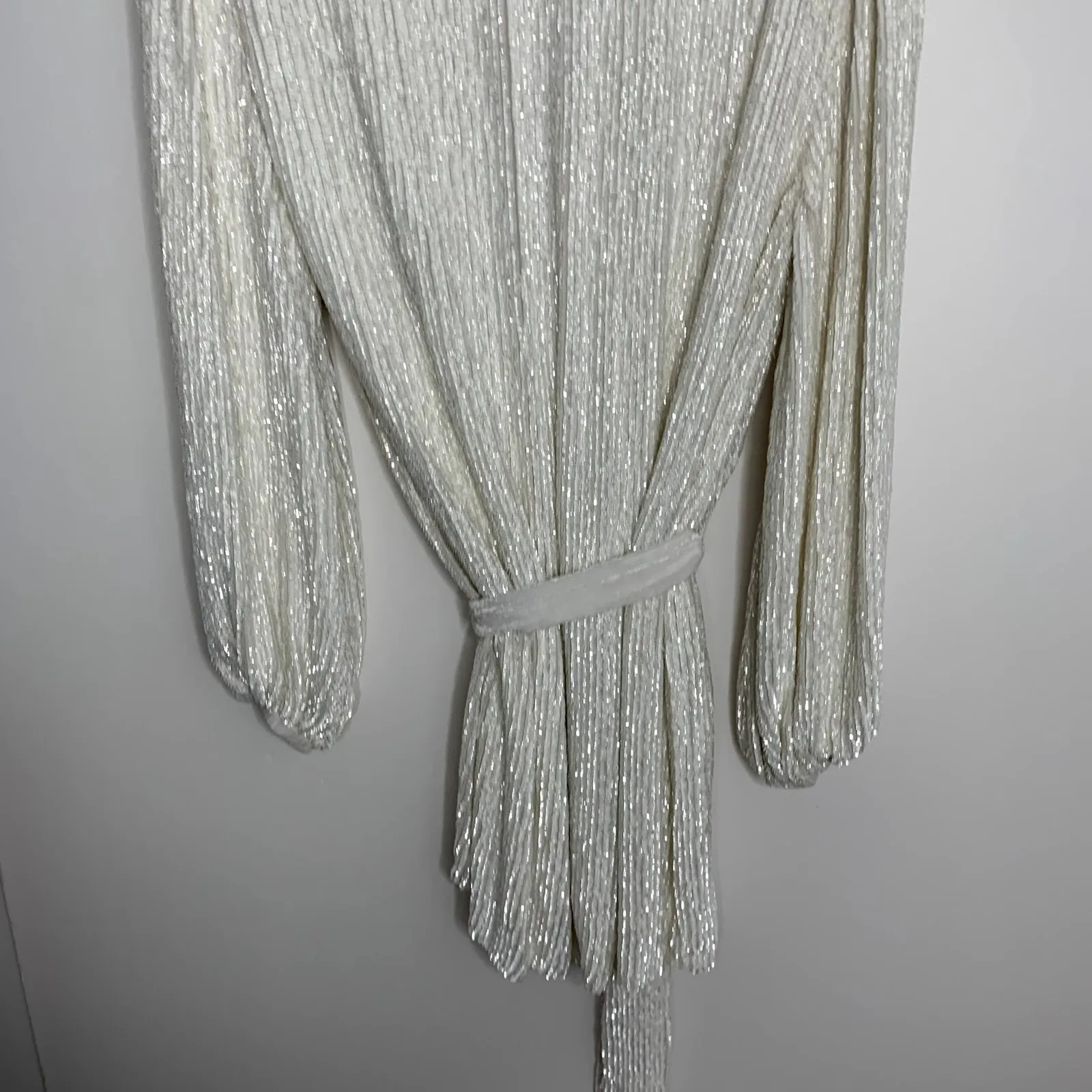 Retrofete Gabrielle Robe Sequins Wrap Mini Dress in Moonglow White Womens XS - Image 14