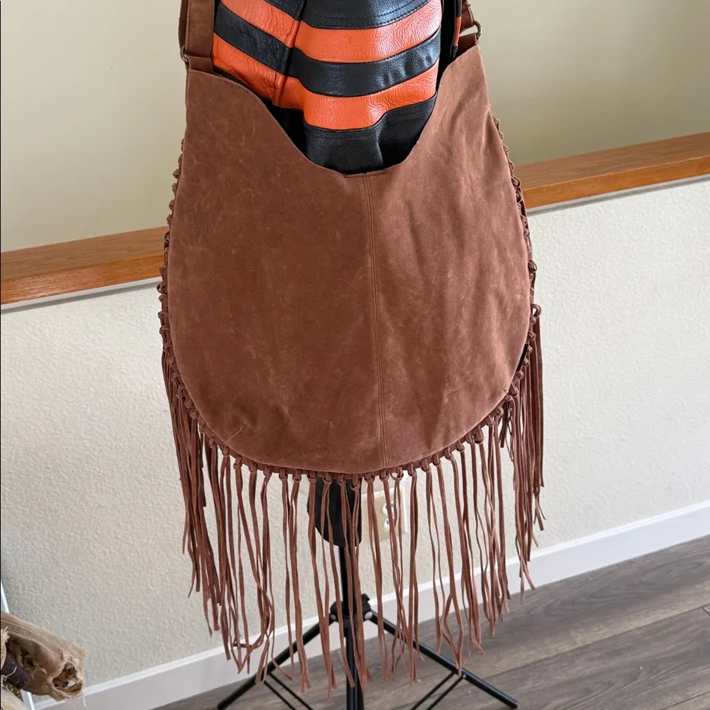 Fringe Brown Suede Shoulder Bag boho style - Image 12