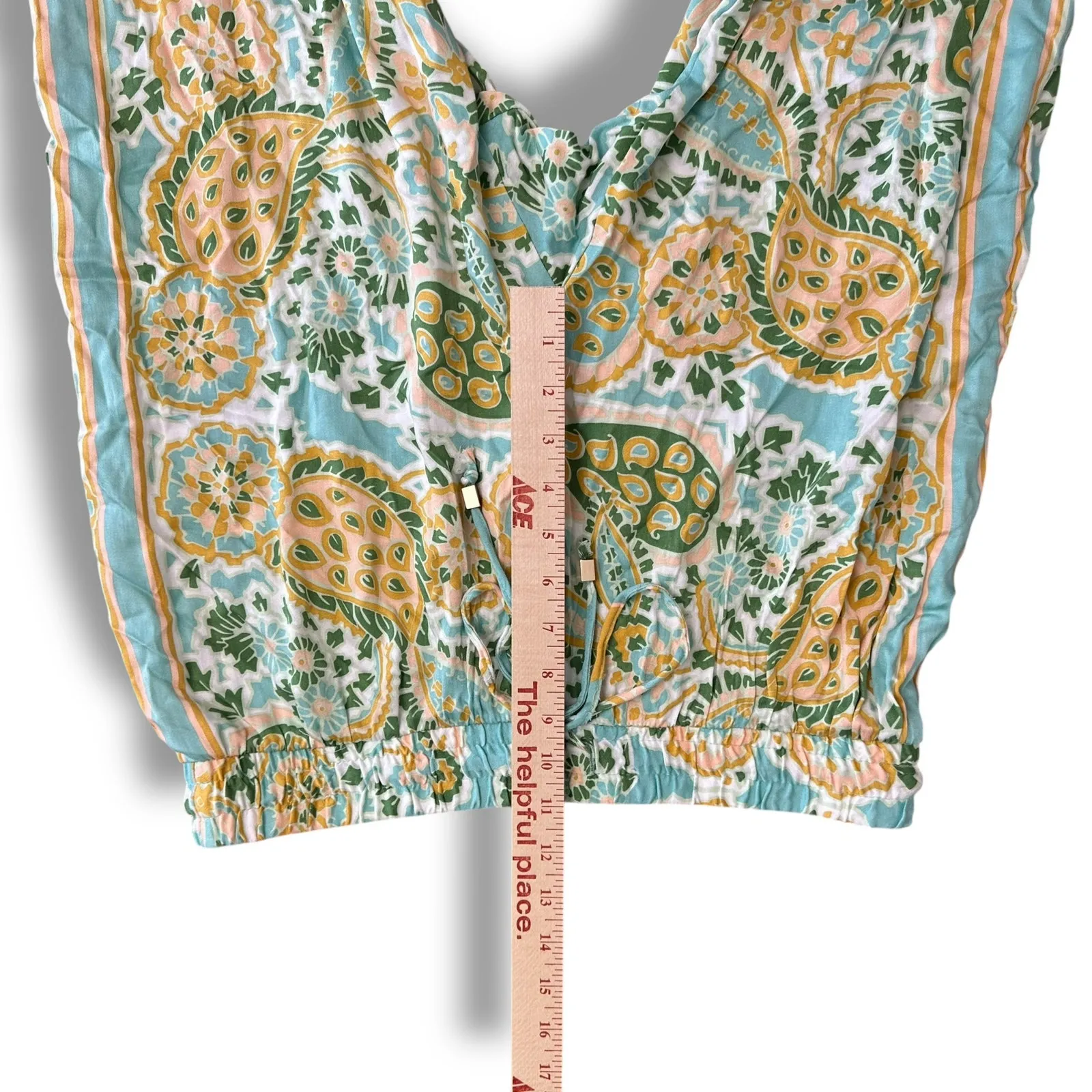 Rachel Zoe Womens Pants Large Wide Leg‎ Boho Paisley Print Aqua NWT Resort - Image 4