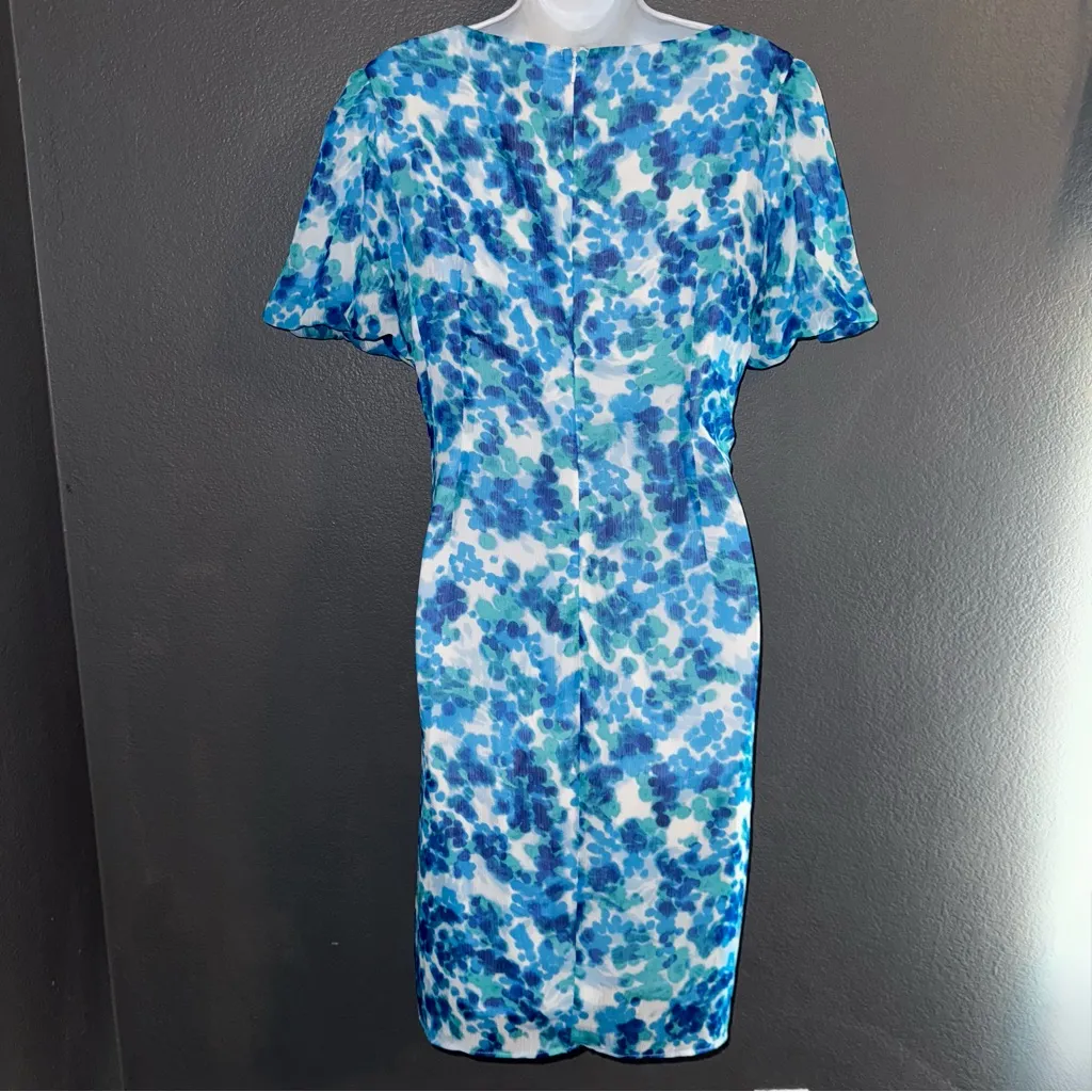 DKNY New w Tags Blue Floral Short Sleeve Spring Easter Dress Womens Large 12 - Image 9