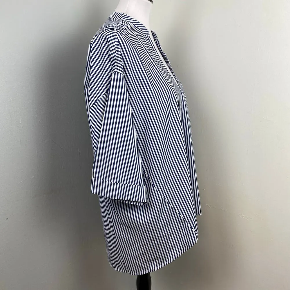 Harshman Beckett Popover Top Blouse Navy & White Stripe XS Oversized Blue - Image 6