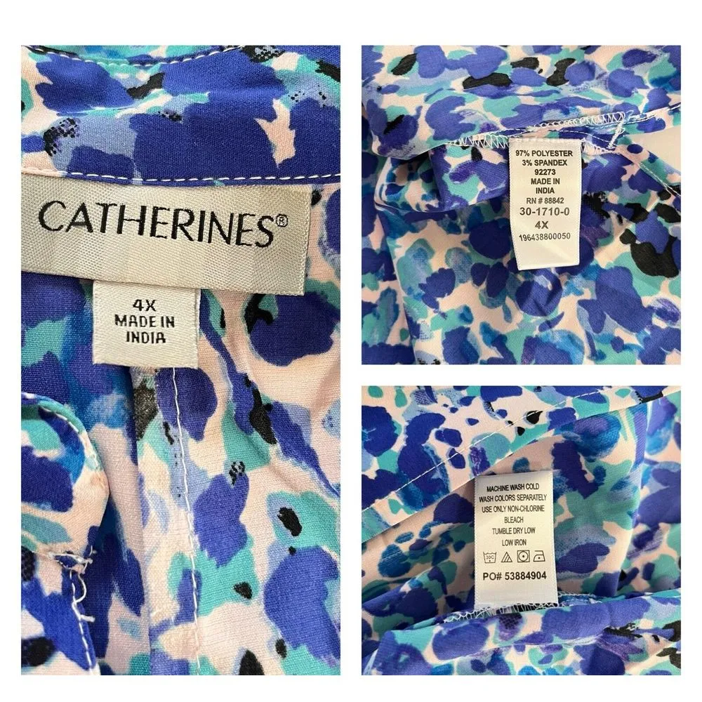 Catherines Blue Button Front 3/4 Tab‎ Sleeve Timeless Blouse Size 4X - Image 13