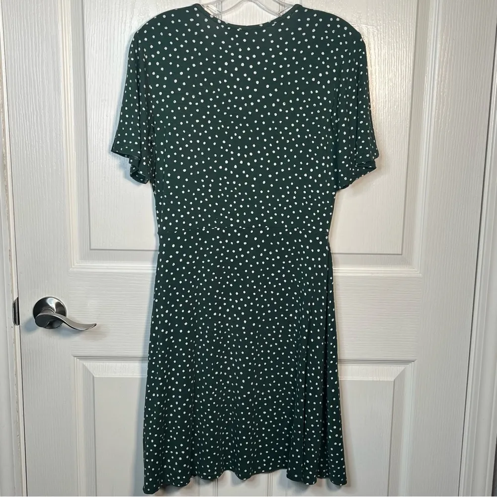 41 Hawthorn Sz M P Green White Polka Dot Faux Wrap Dress Short Sleeve Size M - Image 7