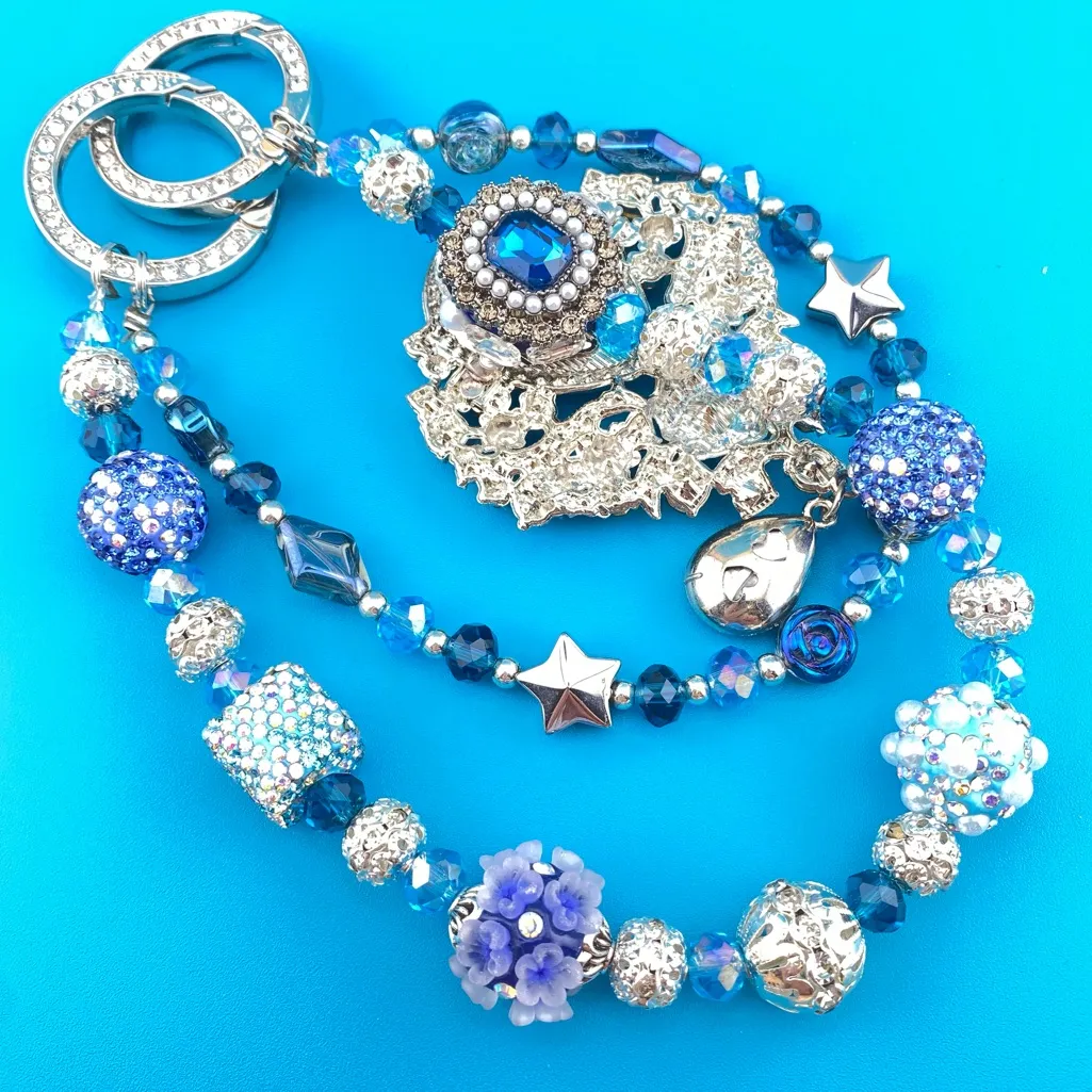 💙Luxury Bag/Phone Chain Charm/Keychain Sparkly Rhinestone Brooch & Crystal Beads - Image 8