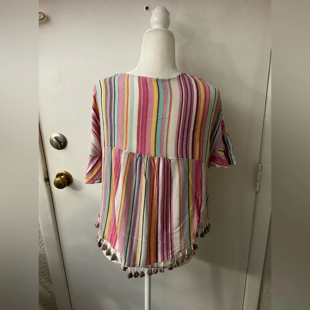 Kori America  Fringed Multi-color Boho Top S Dopamine Costal Cowgirl Festival - Image 2