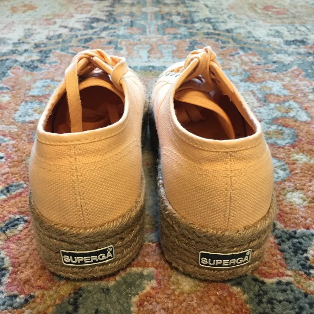 SUPERGA Orange Apricot Peach Linen Platform Rafia Sneakers Shoes EU 38 or US 7.5 - Image 6