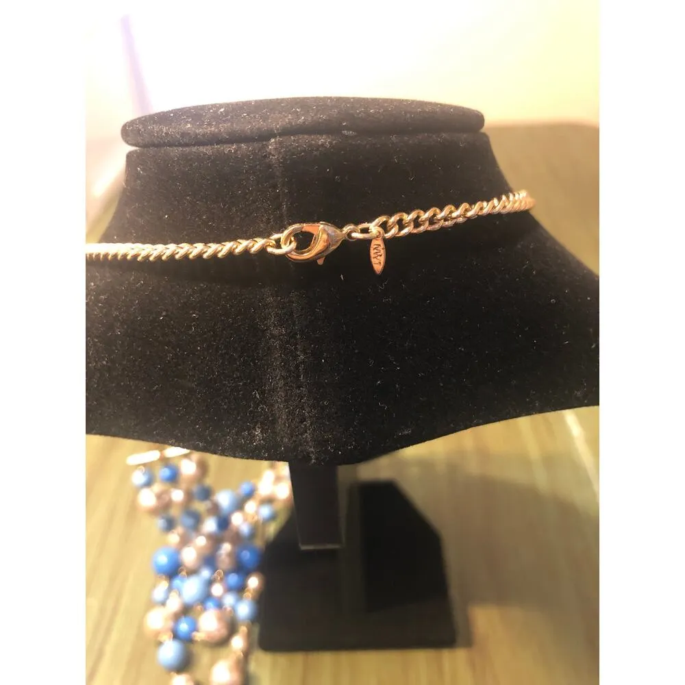Avon NWT Brand Vintage Gold Tone Blue White Beaded Necklace - Image 3