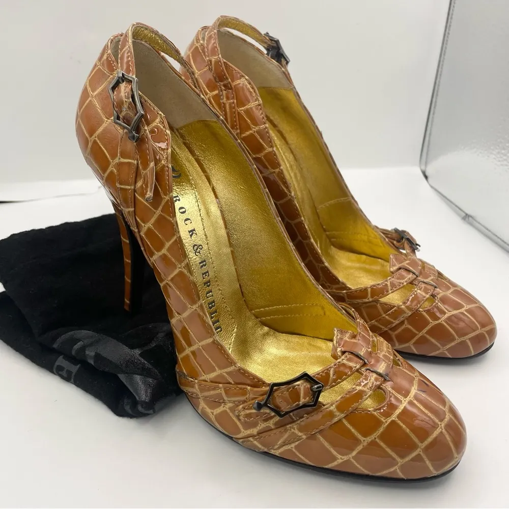 croc leather stiletto pump heels women Size 37 1/2, 6.5US - Image 8