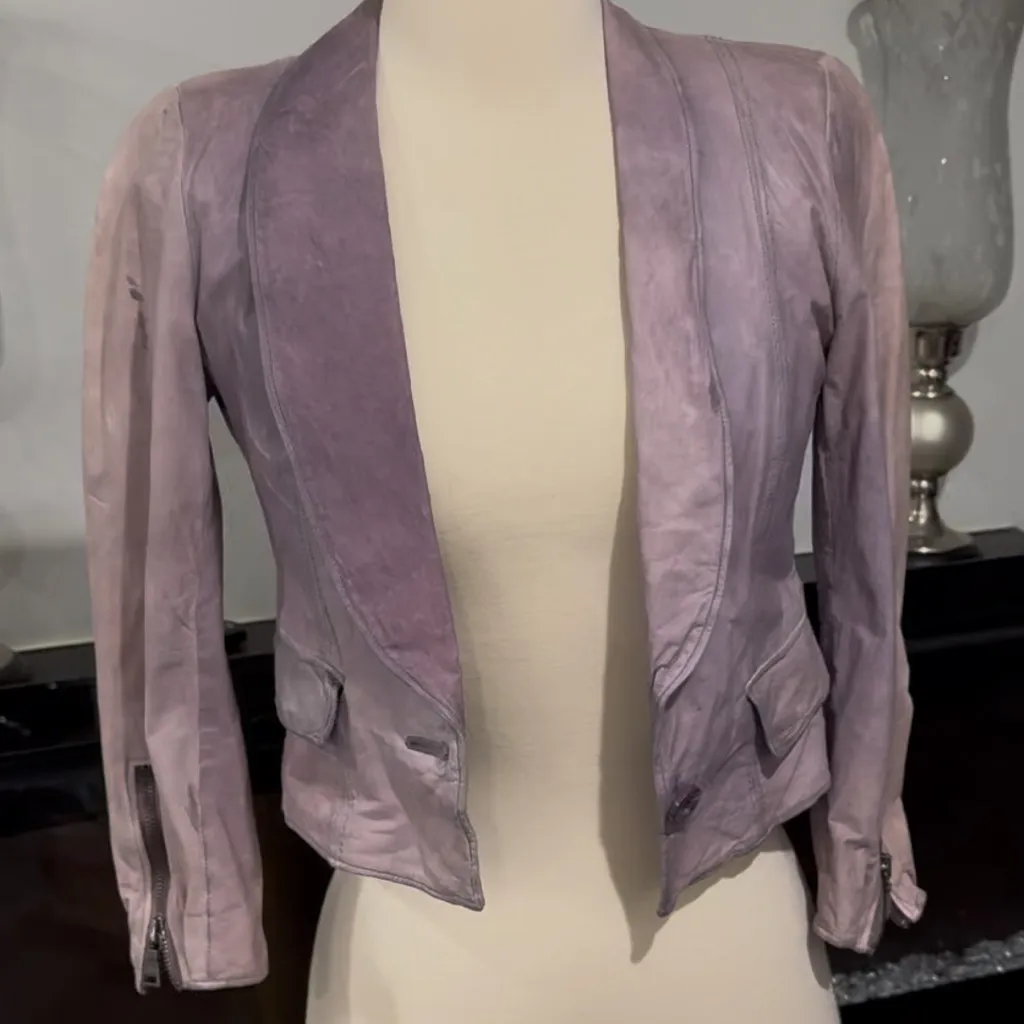 ALICE + OLIVIA LILAC DISTRESSED LAMBSKIN JACKET - Image 4