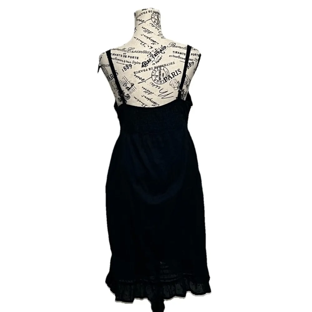 Black Midi Dress Dark Coquette Cottegecore  Goth Swiss Dot M Beach Coastal Boho - Image 5