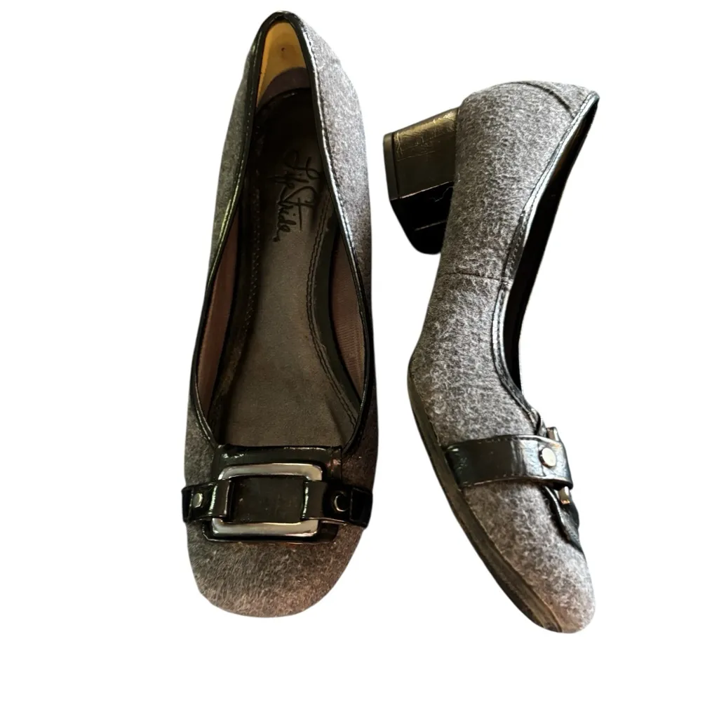 Lifestride Lynx Grey Felted Fabric Pump Sz 8M Buckle Round Toe Low Block Heel - Image 4
