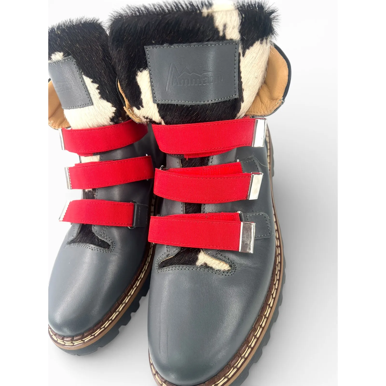 New Ammann Lavin 8.5 boot Grey leather red cowhide lambs fur Luxury Designer Gray - Image 7