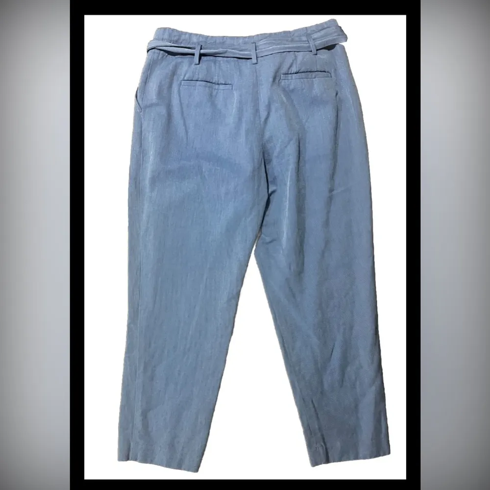 Talbots Slim Leg Ankle Trousers Linen Blend Blue Waist Tie Flat Front Sz 10 - Image 3