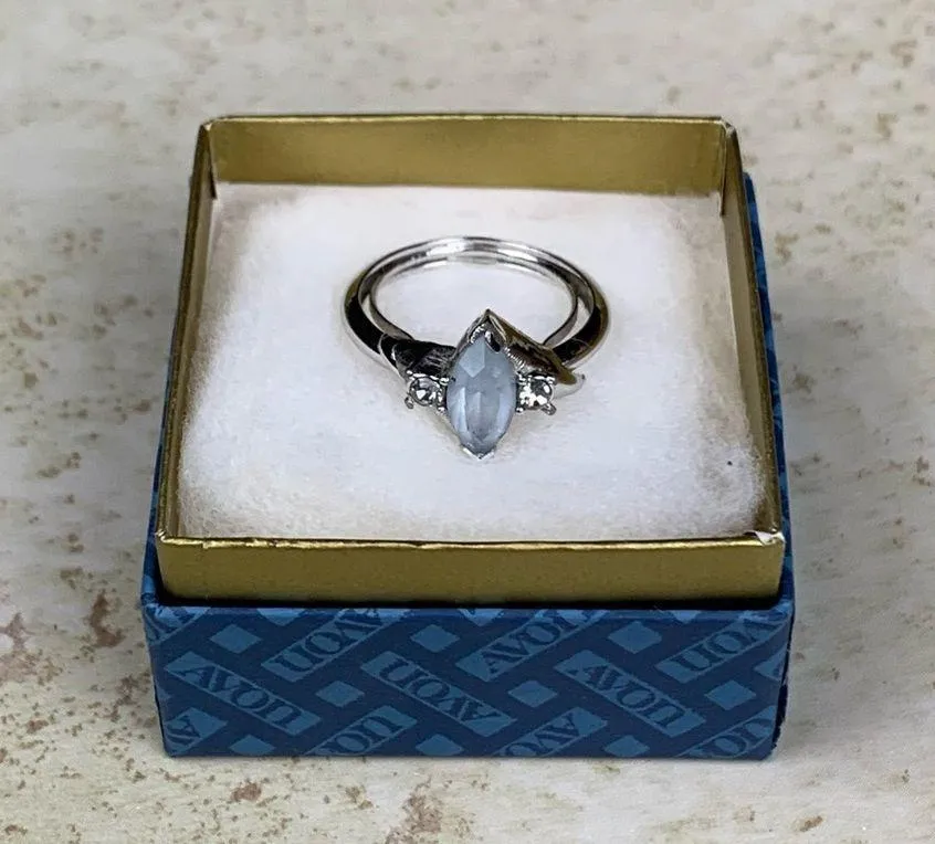Vintage Avon Blue Stone Silver Ring w/ Box | Minimalist Ring - Image 2