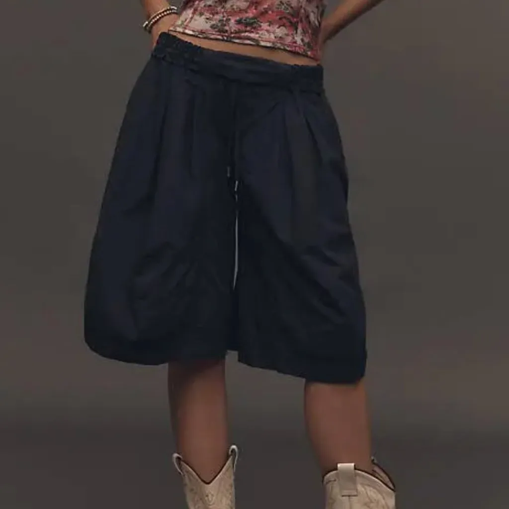 Anthropologie Ruched Poplin Gaucho Balloon Pants in Black Onyx XL $128 - Image 2