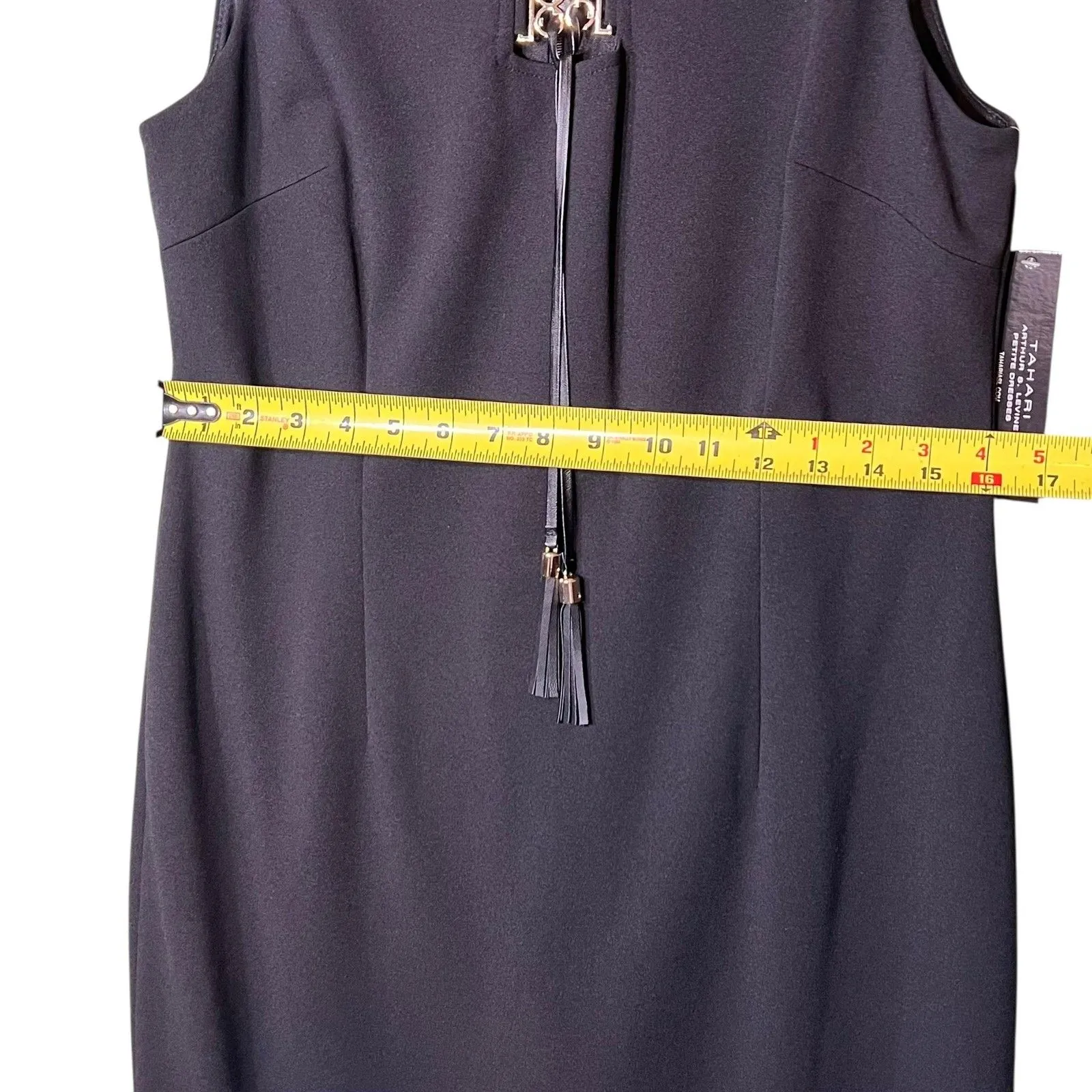 Tahari Arthur S. Levine Dress Womens Petite 10P Black Sheath Chain Tassel - Image 5