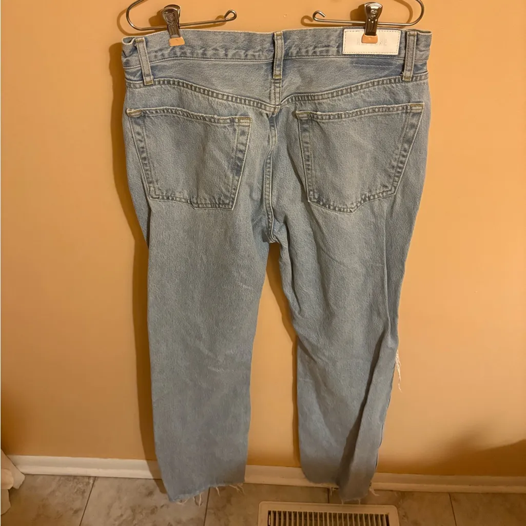 Re/Done 90s High Rise Loose Jeans in Breezy Indigo with Rips - Image 6