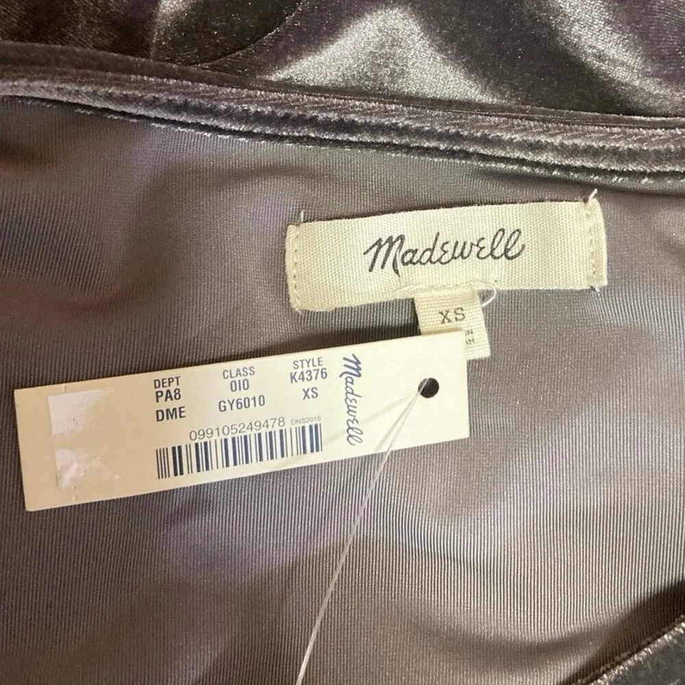 Madewell NWT Grey Brown Velvet Velour Flutter Sleeve Butterfly Blouse Top Sz XS - Image 5