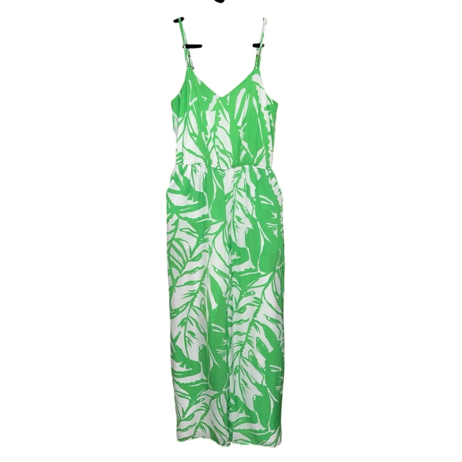 LILLY PULITZER Palm Boom Boom Jumpsuit green white palm leaf high waist medium - Image 3