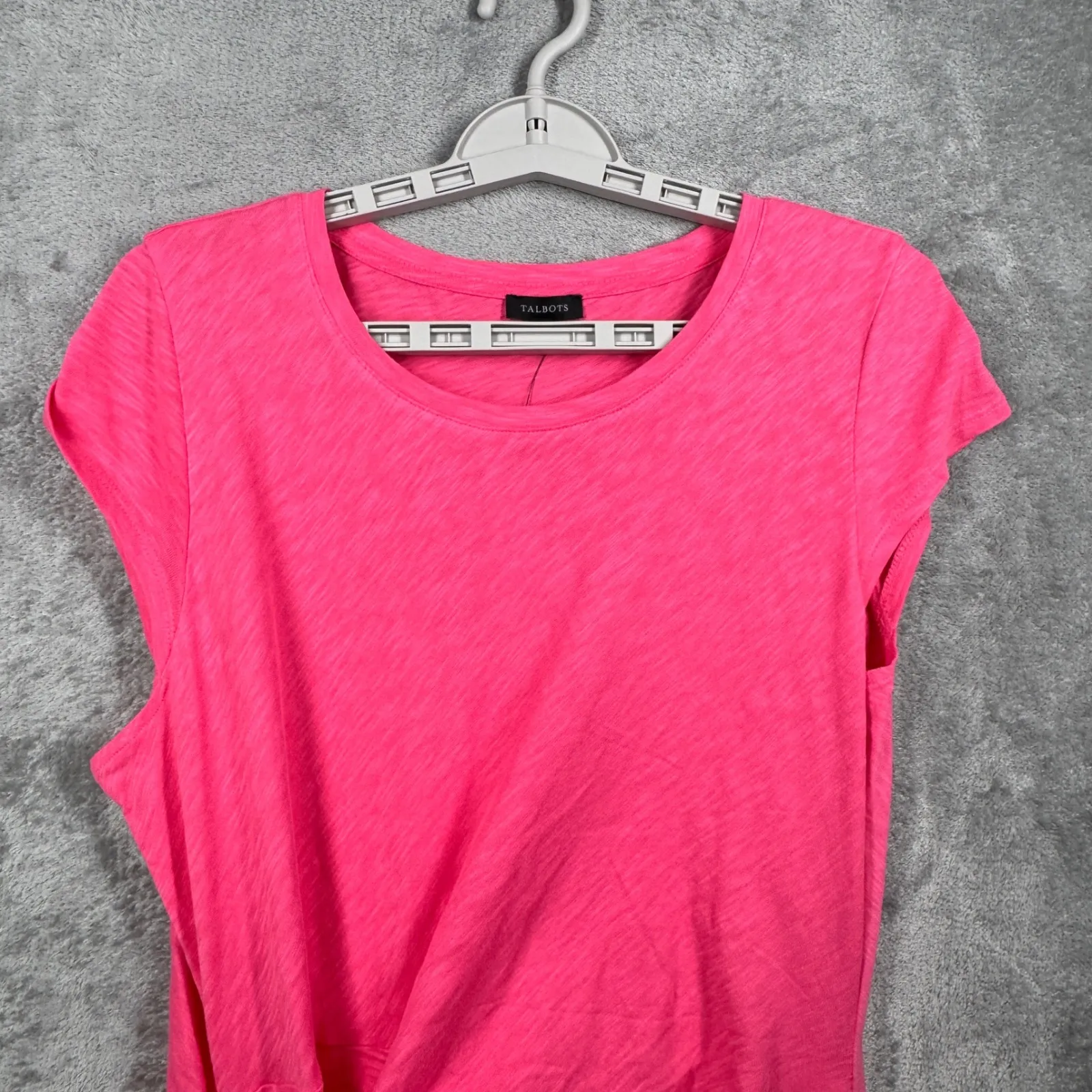 Talbots Dress Medium Tie Waist Hot Pink Cotton Knit Cap Sleeve Casual Resort - Image 4