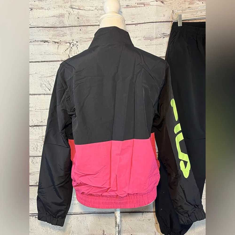 FILA Track Jacket & Pants Black w Pink/Yellow-Medium/Large - Image 5