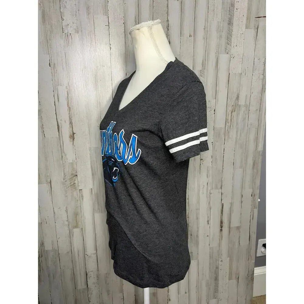 Carolina Panthers Women's‎ V-Neck T-Shirt Gray Size Small NFL Apparel - Image 4